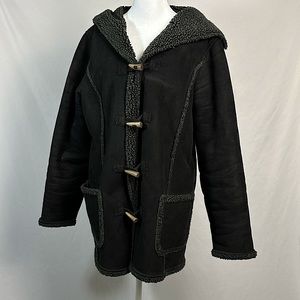 L.L. Bean Black Faux Lamb Skin Winter Jacket with matching hat & gloves